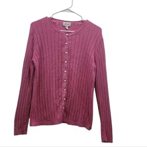 Foxcroft Raspberry Pink Cable Knit Cardigan Size L Supima Cotton Lightweight